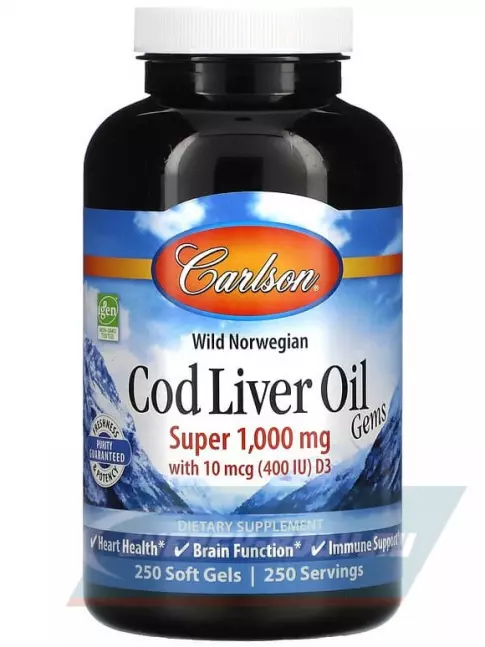 Omega 3 Carlson Labs Norw Cod Liver Oil 250 капсул