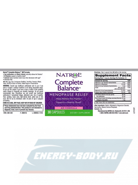  Natrol Complete Balance for menopause AM&PM formula 30+30 caps 30+30 капсул, Нейтральный