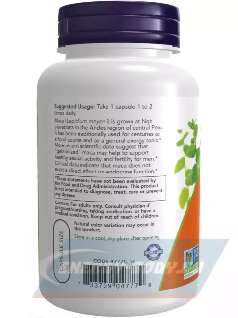  NOW FOODS Raw Maca 750 mg 90 веган капсул