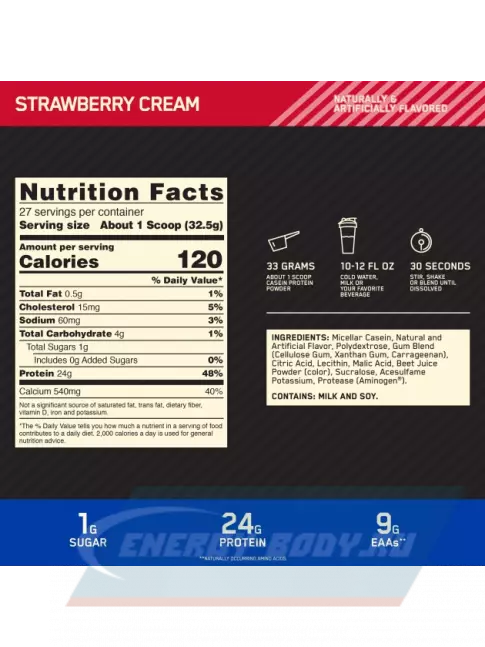  Optimum Nutrition 100% Casein Gold Standard 825 г, Клубника