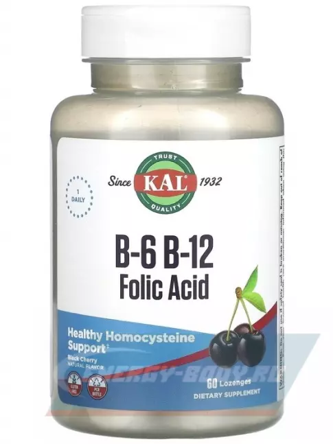  KAL B-6 B-12 Folic Acid 60 леденцов, Черная вишня