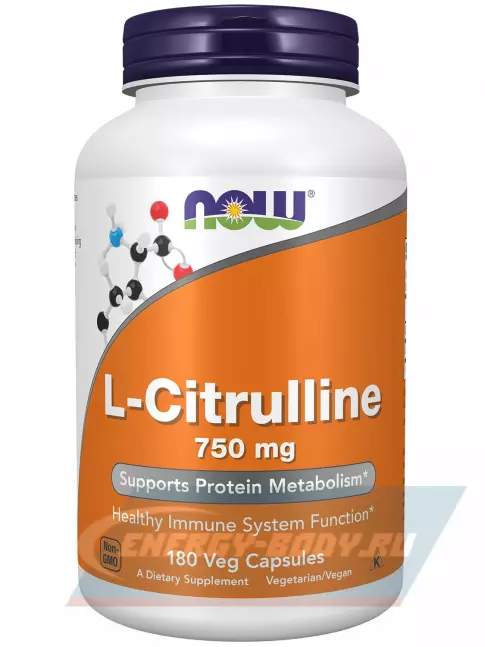  NOW FOODS L-Citrulline 750 mg - L-цитруллин 180 веган капсул