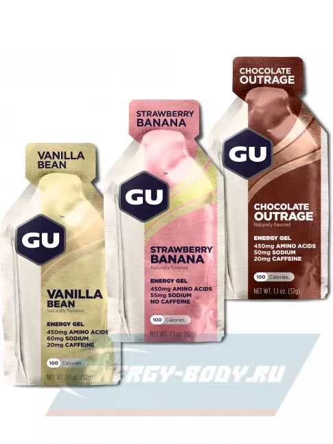 Энергетический гель GU ENERGY Gel MIX 3 x 32 г, Ваниль,Клубника-Банан,Шоколад