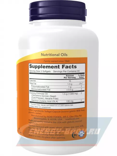  NOW FOODS Evening Primrose 500 mg 250 гелевые капсулы
