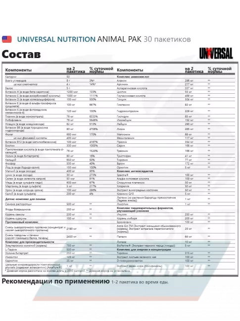  UNIVERSAL NUTRITION ANIMAL PAK 30 пакетиков
