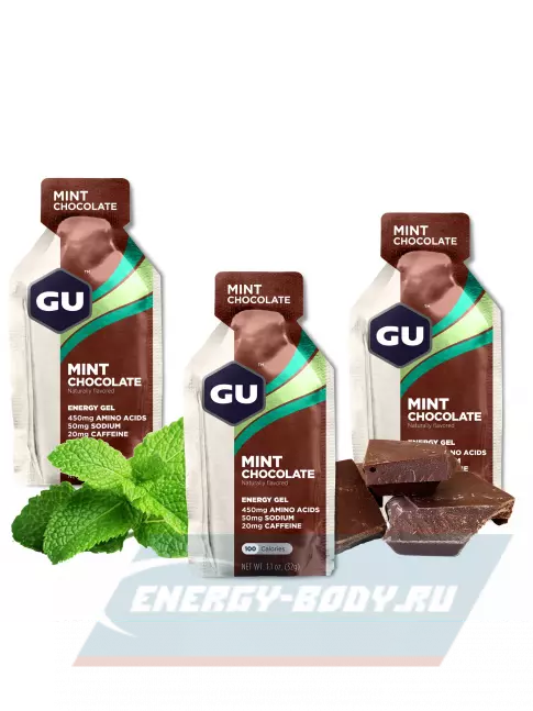 Энергетический гель GU ENERGY GU Original Energy Gel 20mg caffeine 3 x 32 г, Мятный шоколад