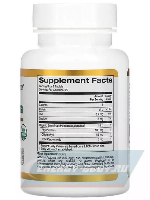  California Gold Nutrition Organic Spirulina 500 mg 60 таблеток