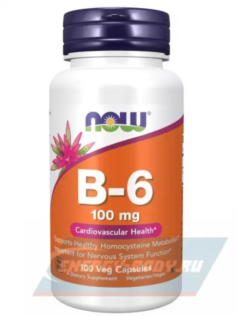  NOW FOODS B-6 100 mg 100 веган капсул, нейтральный