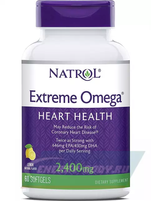 Omega 3 Natrol Extreme Omega 2400 mg 60 гелевых капсул, Лимон Omega 3 Natrol Extreme Omega 2400 mg 60 гелевых капсул, Лимон