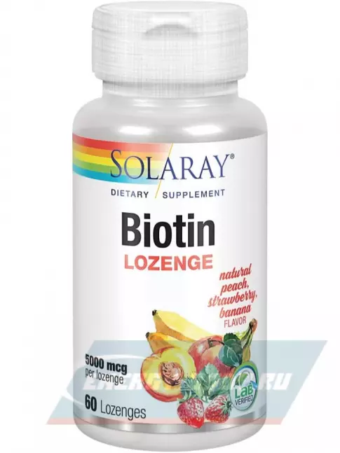  Solaray Biotin Lozenge 5000 mcg 60 конфет, Персик - Клубника - Банан