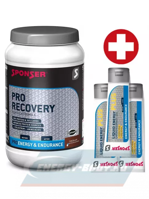 Предтерник SPONSER PRO RECOVERY + 3 x LIQUID ENERGY PLUS 70 г 800 г, Шоколад