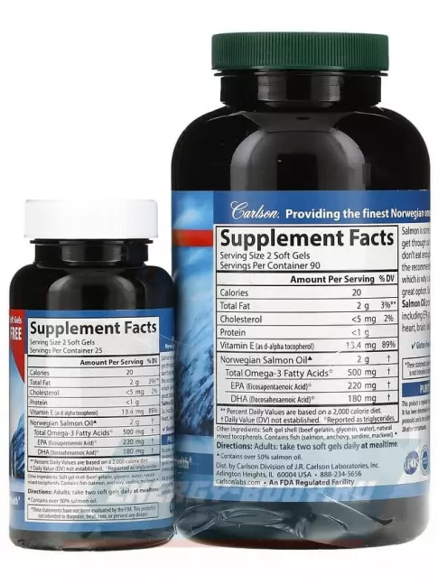 Omega 3 Carlson Labs Norw Salmon Oil 180+50 капсул