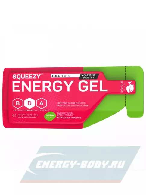 Энергетический гель SQUEEZY ENERGY SUPER GEL 33mg caffeine 33 г саше, Кола+Кофеин