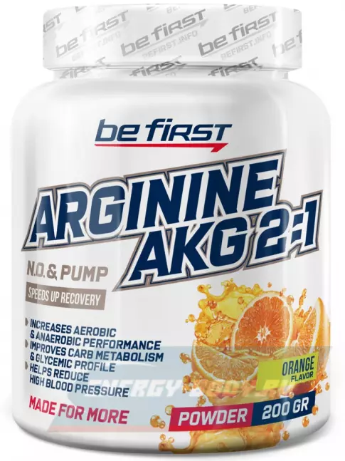  Be First Arginine AKG 2:1 (AAKG) powder (аргинин альфа-кетоглутарат) 200 г, Апельсин