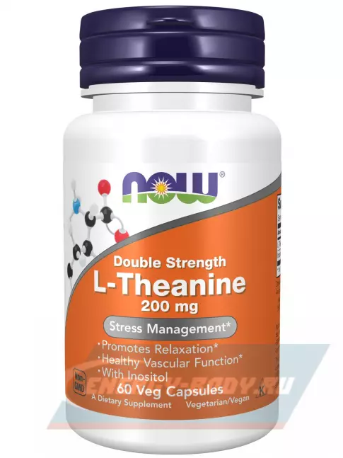 Аминокислотны NOW FOODS Double Strength L-Theanine 200 mg with Inositol 60 веган капсул