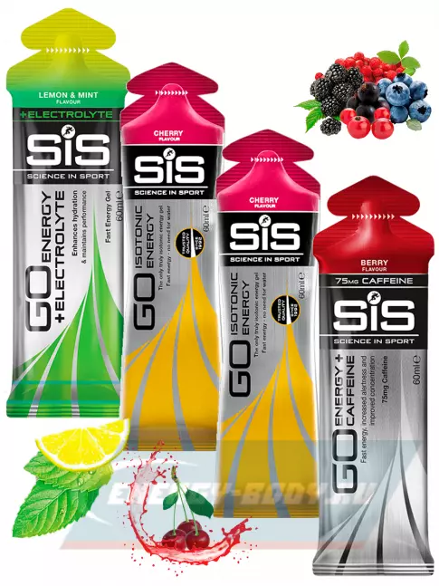 Энергетический гель SCIENCE IN SPORT (SiS) GO Energy MIX-31 4 x 60 мл, Лимон-Мята, Ягоды, Вишня Энергетический гель SCIENCE IN SPORT (SiS) GO Energy MIX-31 4 x 60 мл, Лимон-Мята, Ягоды, Вишня