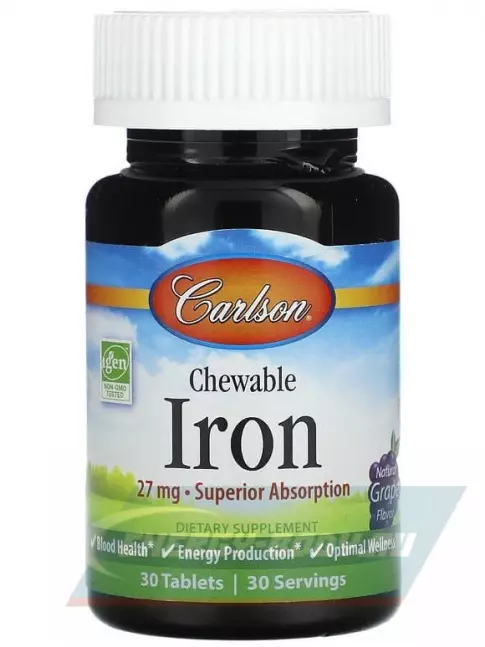 Минералы Carlson Labs Chewable Iron 30 таблеток, Виноград