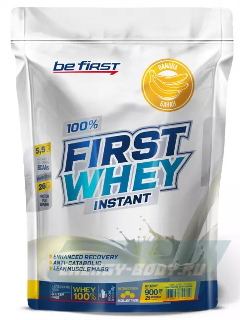 Be First First Whey protein (сывороточный протеин) 900 г + шейкер, Банан Be First First Whey protein (сывороточный протеин) 900 г + шейкер, Банан