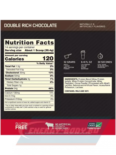  Optimum Nutrition 100% Whey Gold Standard 454 г, Двойной шоколад