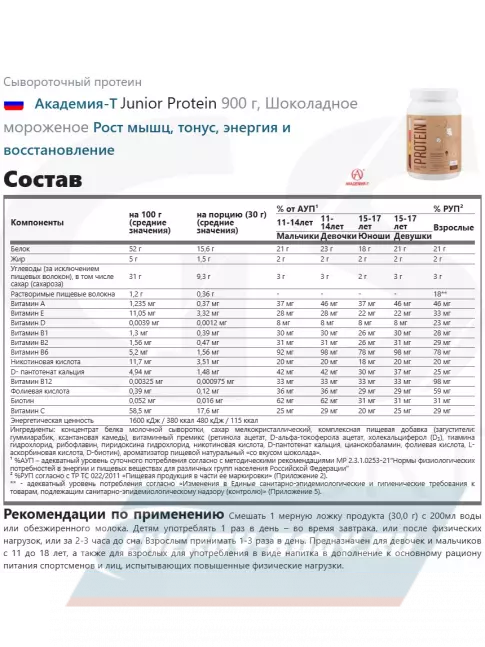 Академия-Т Junior Protein 900 г, Шоколадное мороженое Академия-Т Junior Protein 900 г, Шоколадное мороженое