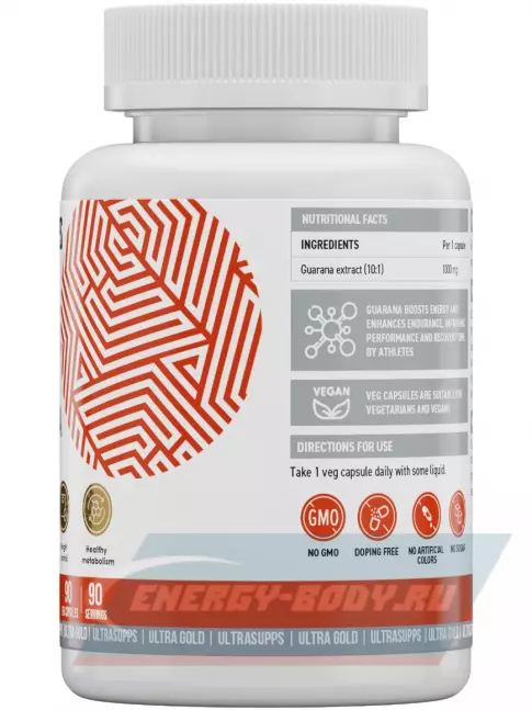 Энергетик UltraSupps Guarana 1000 mg 90 веган капсул