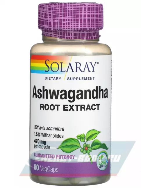 Solaray Ashwagandha Root Extract 470 mg 60 вегетарианских капсул