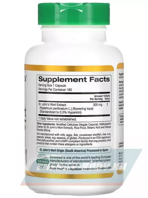  California Gold Nutrition St. John's Wort, EuroHerbs, 300 mg 180 вегетарианских капсул