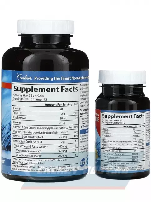 Omega 3 Carlson Labs Cod Liver Oil 150+30 капсул