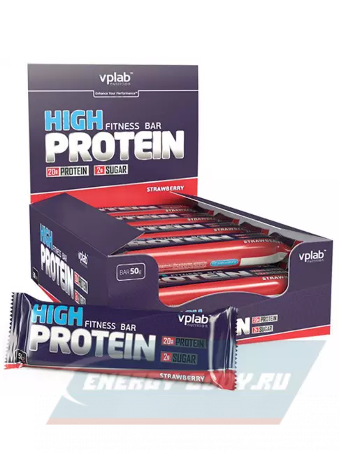 Батончик протеиновый VP Laboratory HIGH PROTEIN BAR FITNESS 20х50 г, Клубника