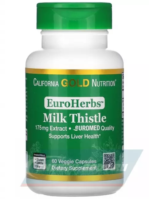  California Gold Nutrition Milk Thistle Extract EuroHerbs 175 mg 60 вегетарианских капсул