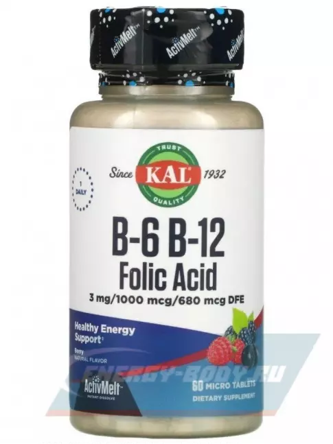 KAL B-6 B-12 Folic Acid ActMlt 60 таблеток, Ягоды