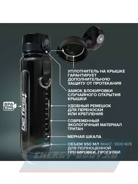  Be First Бутылка для воды из Тритана  950 мл (BF16020) 950 мл, Черный