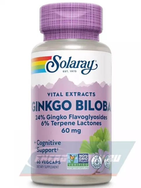  Solaray Ginkgo Biloba Leaf Extract 60 mg 60 веган капсул