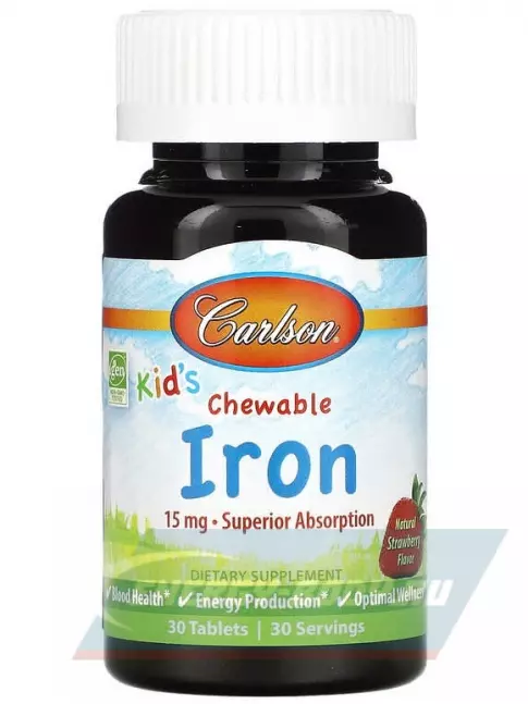  Carlson Labs Kids Chewable Iron 15 mg 30 таблеток, Клубника