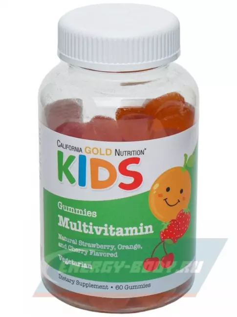  California Gold Nutrition Kids Multivitamin Gummies 60 жевательных конфет, Апельсин - Клубника - Вишня
