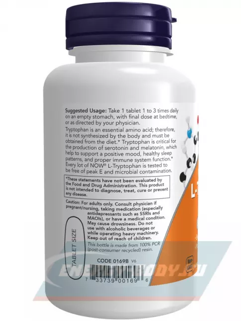 Аминокислотны NOW FOODS L-Tryptophan 1000 mg 60 таблеток