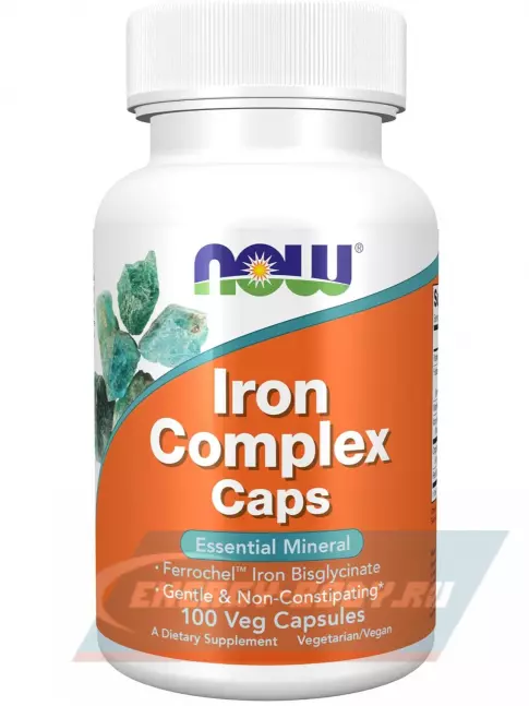 Минералы NOW FOODS Iron Complex Caps (Bisglycinate) 100 веган капсул