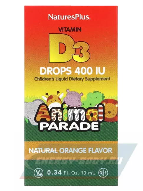  NaturesPlus Animal Parade Vitamin D3 400 IU 10 мл, Апельсин