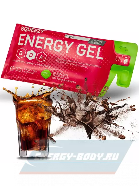 Энергетический гель SQUEEZY ENERGY SUPER GEL 33mg caffeine 33 г саше, Кола+Кофеин