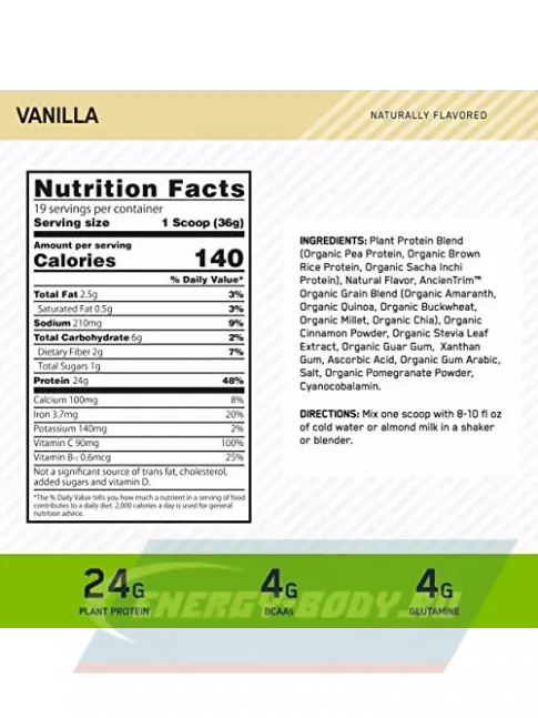  Optimum Nutrition 100% Plant Gold Standard 722 г, Ваниль