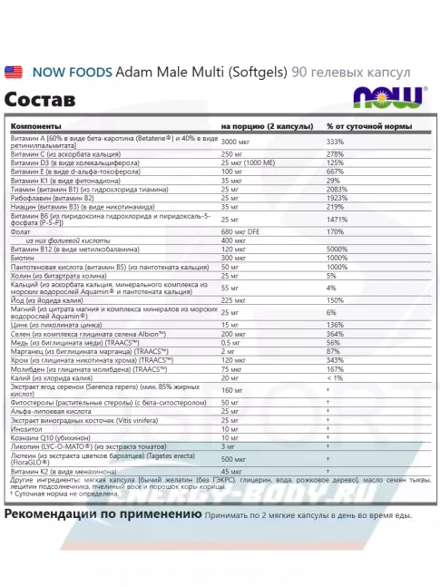  NOW FOODS Adam Male Multi (Softgels) 90 гелевых капсул