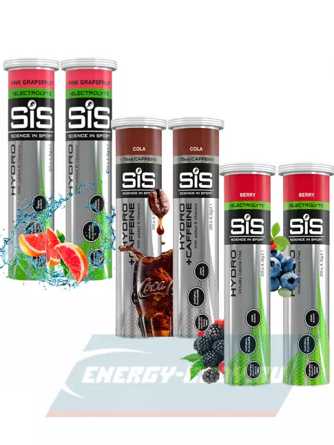  SCIENCE IN SPORT (SiS) GO Hydro Tablet 20s 6 x 20 таблеток, Розовый грейпфрут, Кола, Ягоды