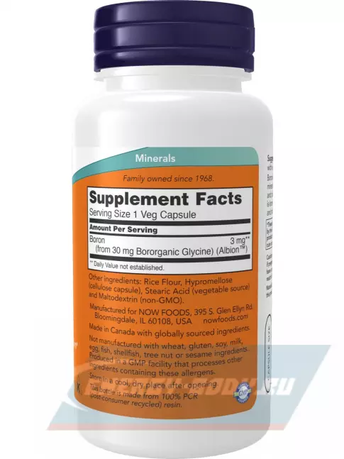  NOW FOODS Boron 3 mg 100 веган капсул