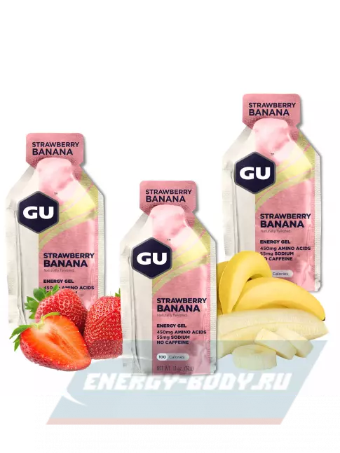 Энергетический гель GU ENERGY GU Original Energy Gel no caffeine 3 x 32 г, Клубника-Банан