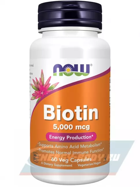  NOW FOODS Biotin 5000 mcg 60 веган капсул