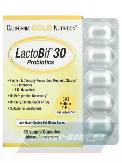  California Gold Nutrition LactoBif Probiotics 30 Billion 60 вегетарианских капсул
