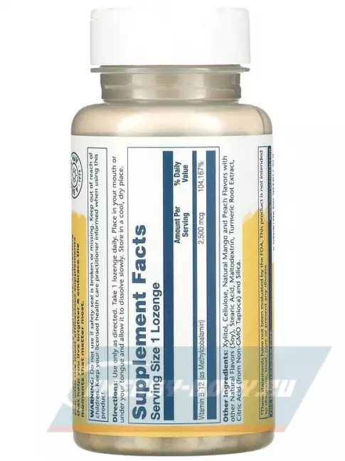  Solaray Methyl B-12 2500 mcg 60 леденцов, Манго-Персик