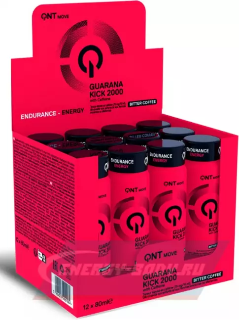 Энергетик QNT Guarana Kick 2000 mg 12 x 80 мл, Горький кофе