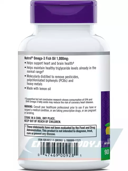 Omega 3 Natrol Omega-3 Fish Oil 1000mg 90 капсул, Лимон