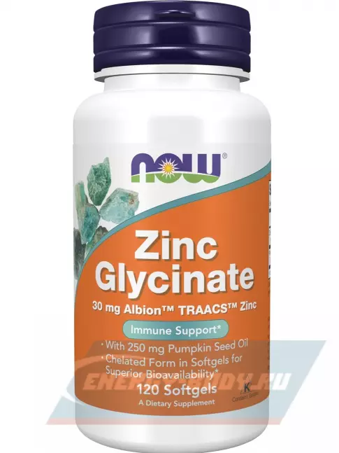  NOW FOODS Zinc Glycinate 30 mg 120 гелиевых капсул
